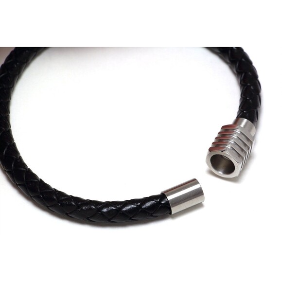 LEATHER BRACELET MEN, Magnetic Clasp, Stylish Mens Leather Stainless Bracelet - Picture 5 of 6